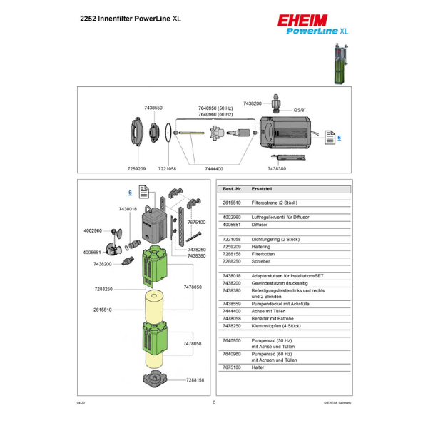 2252020 Eheim PowerLine XL Leistungsstarker Innenfilter für Aquarien bis 200l