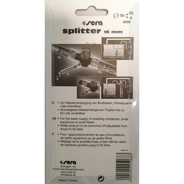 Sera Zwischenstück (Splitter) 16mm mit Abzweig 4mm Schlauchverbinder
