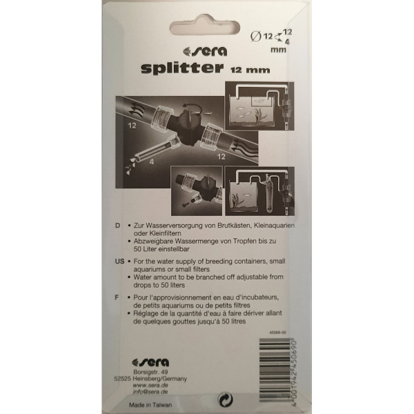 Sera Zwischenstück (Splitter) 12mm mit Abzweig 4mm Schlauchverbinder